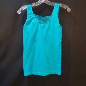 Rhonda Shear Lace Compression Tank Top w/ Built-In Shelf Bra Teal Size Large
